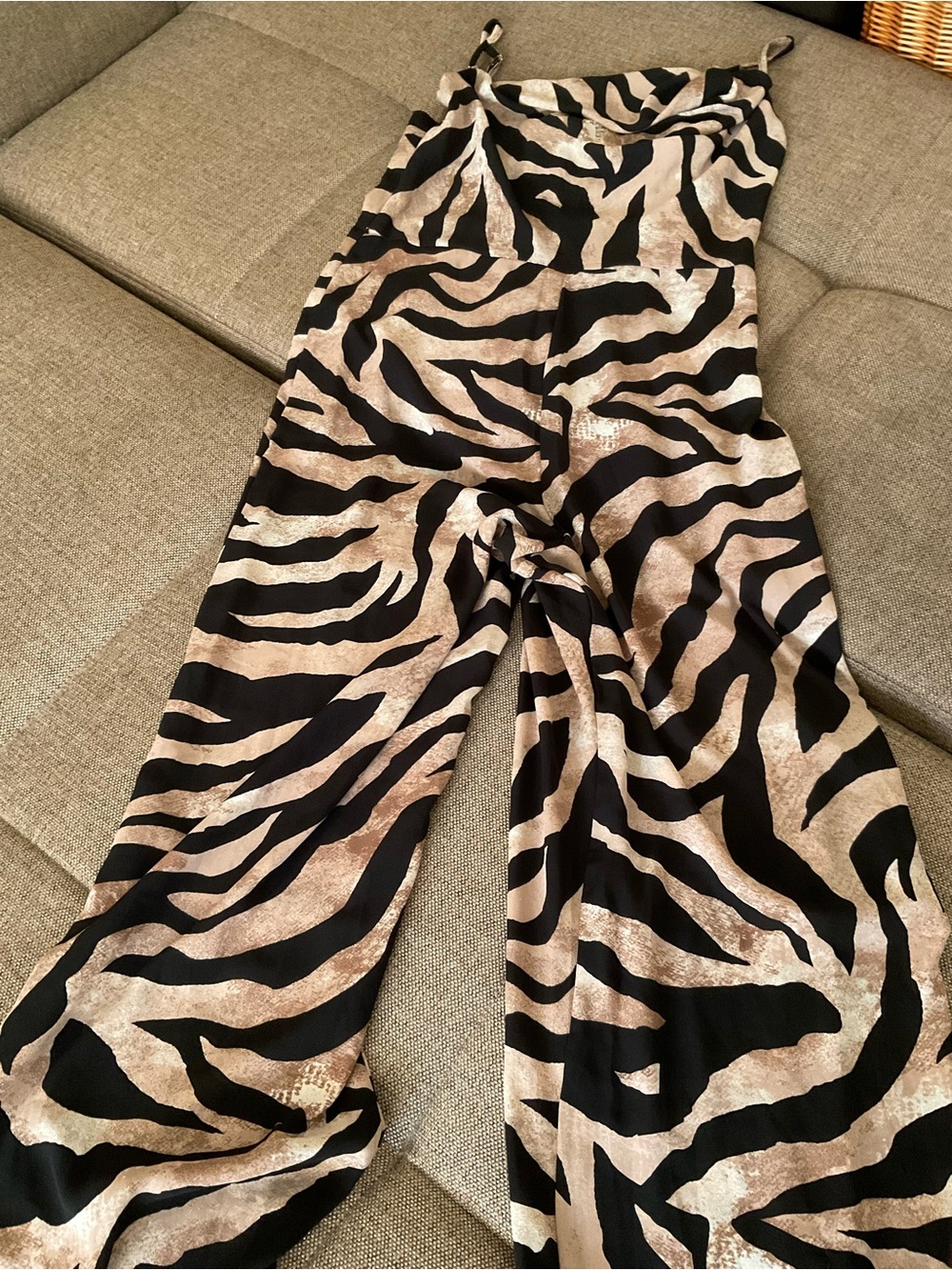 VENUS Zebra-Print Wide Leg Jumpsuit - Black & Tan